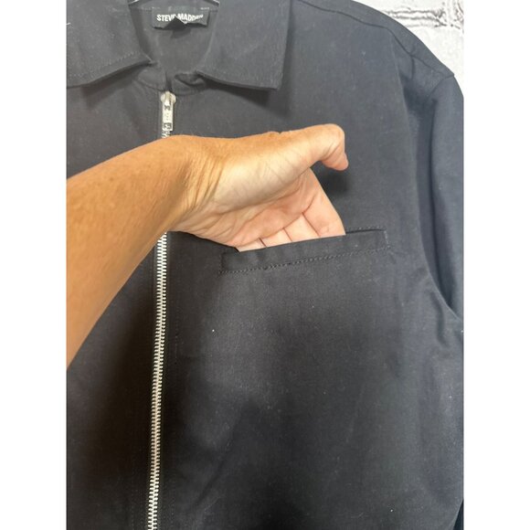 Steve Madden Womens Size M Black Denim Jumpsuit Long Sleeve Zip Front New - Picture 7 of 14